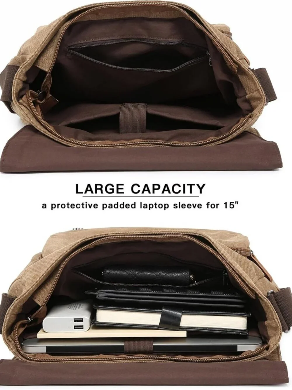 Large Vintage Canvas Messenger Bag - Travel Crossbody Purse for 15